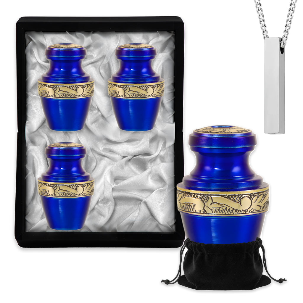 Blue & Gold Engraved Grecian Cremation Urn