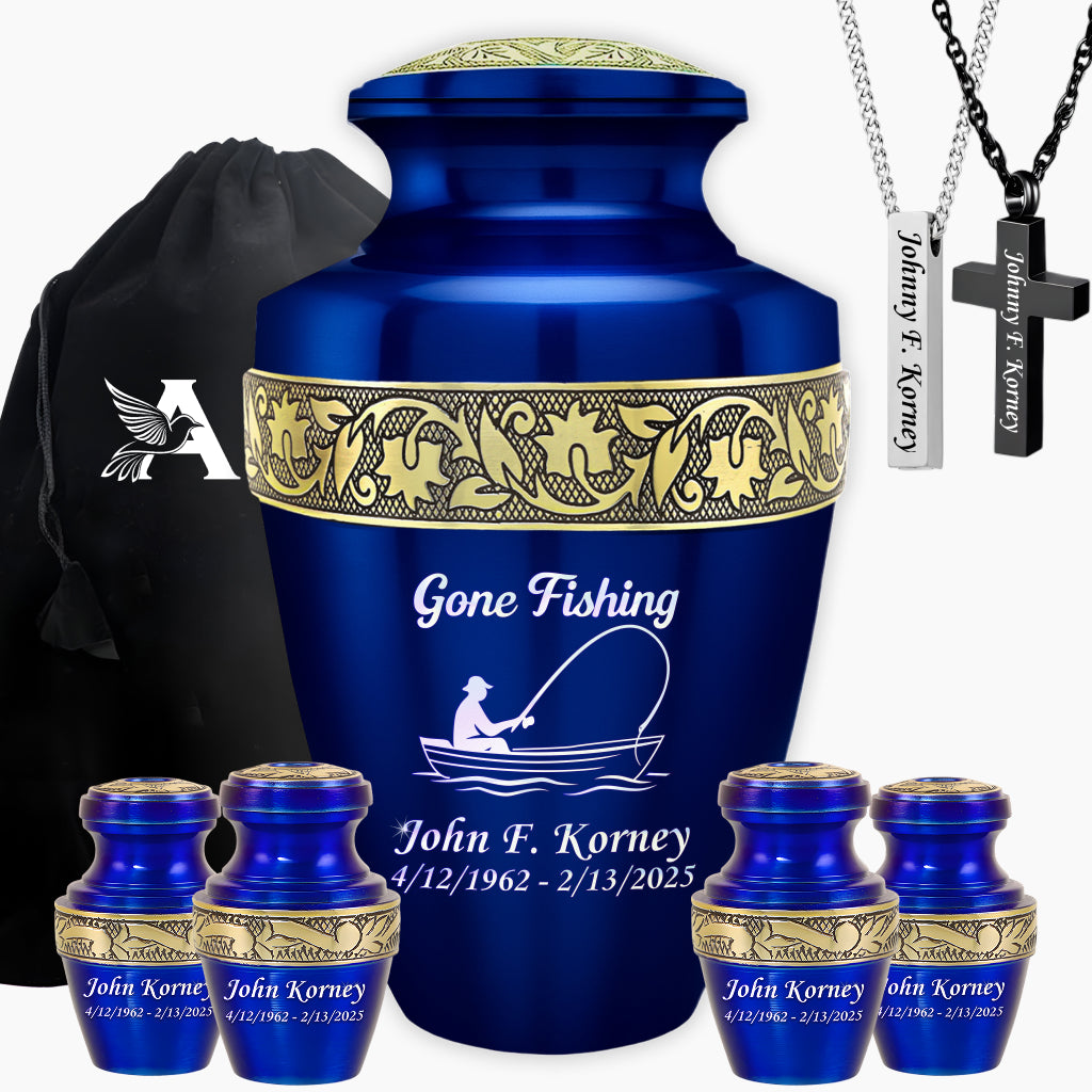 Gone Fishing Engraved Cremation Urn