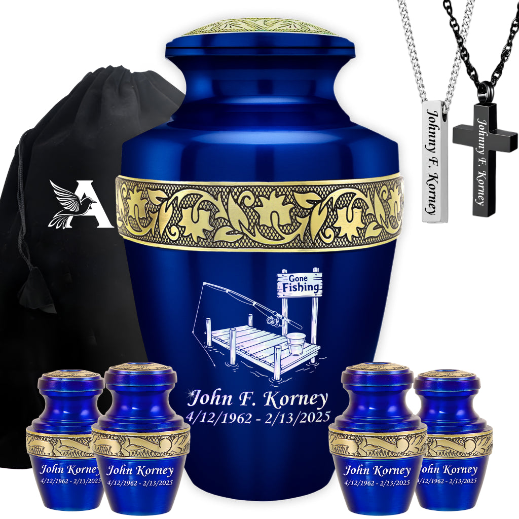 Gone Fishing Dock Engraved Cremation Urn