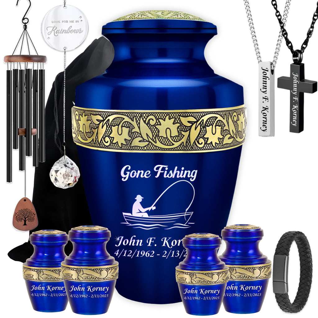 Gone Fishing Engraved Cremation Urn