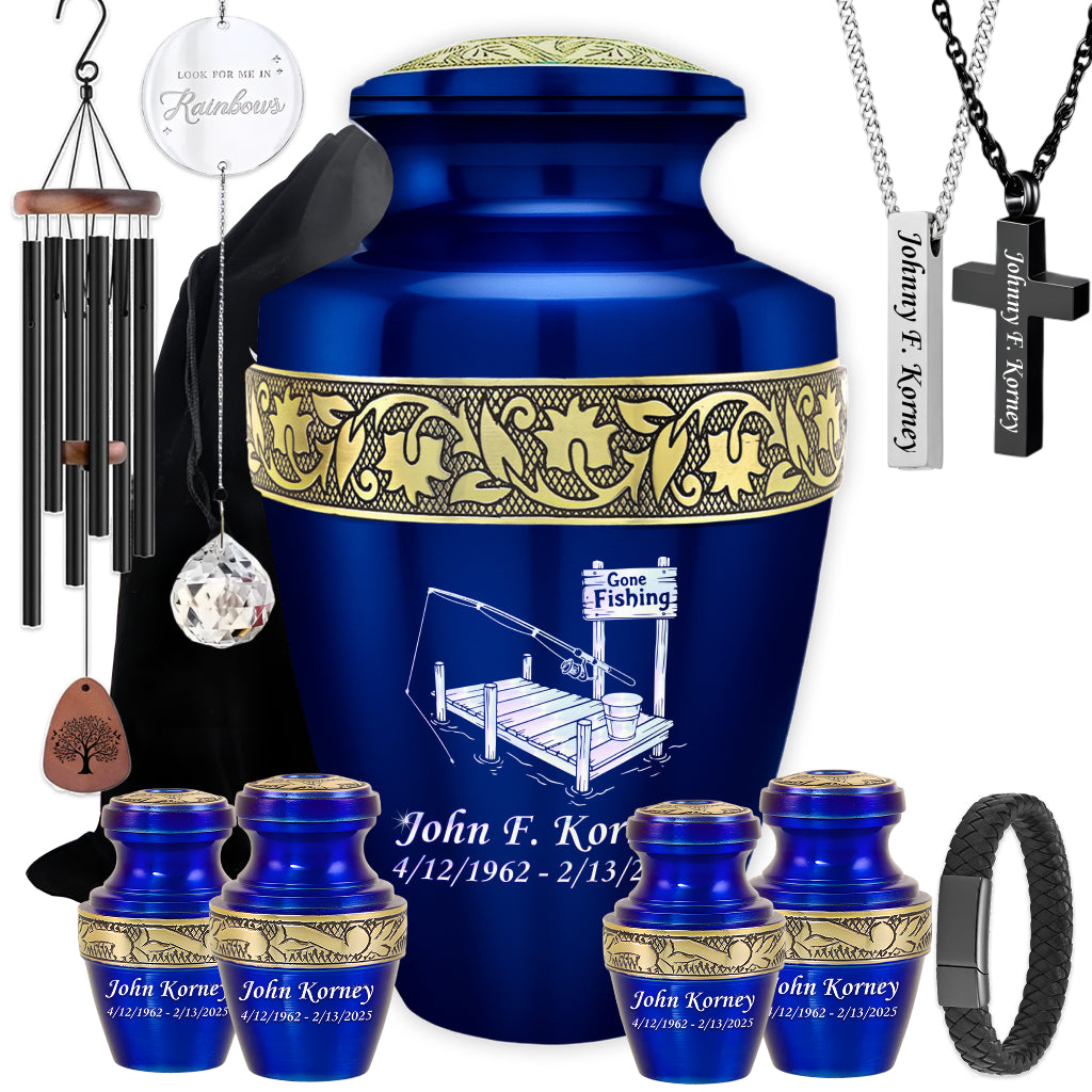 Gone Fishing Dock Engraved Cremation Urn