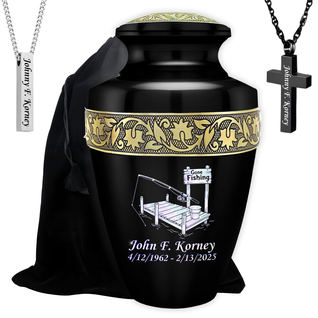 Gone Fishing Dock Engraved Cremation Urn