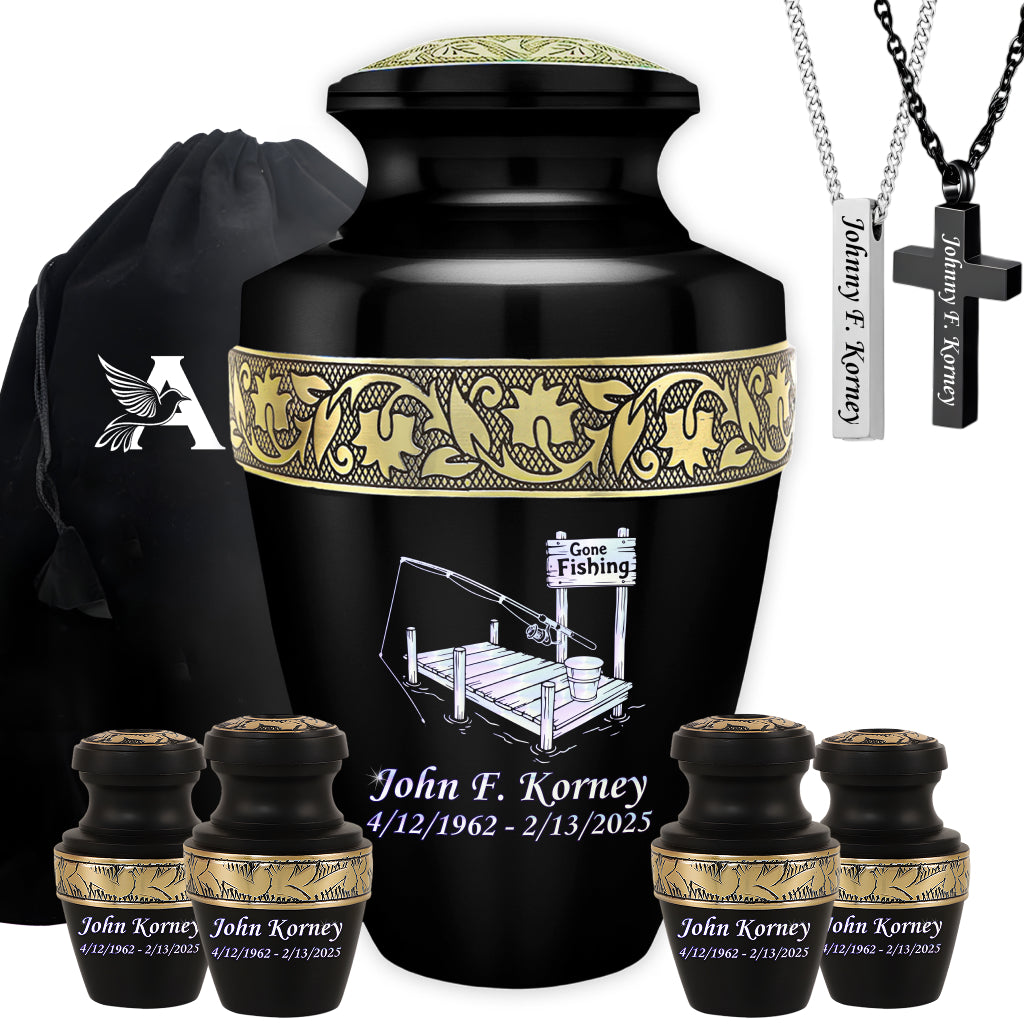 Gone Fishing Dock Engraved Cremation Urn