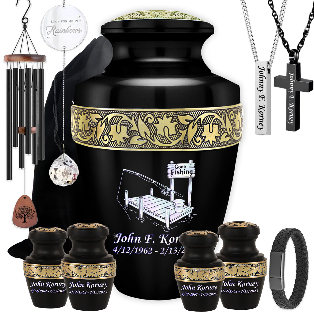 Gone Fishing Dock Engraved Cremation Urn