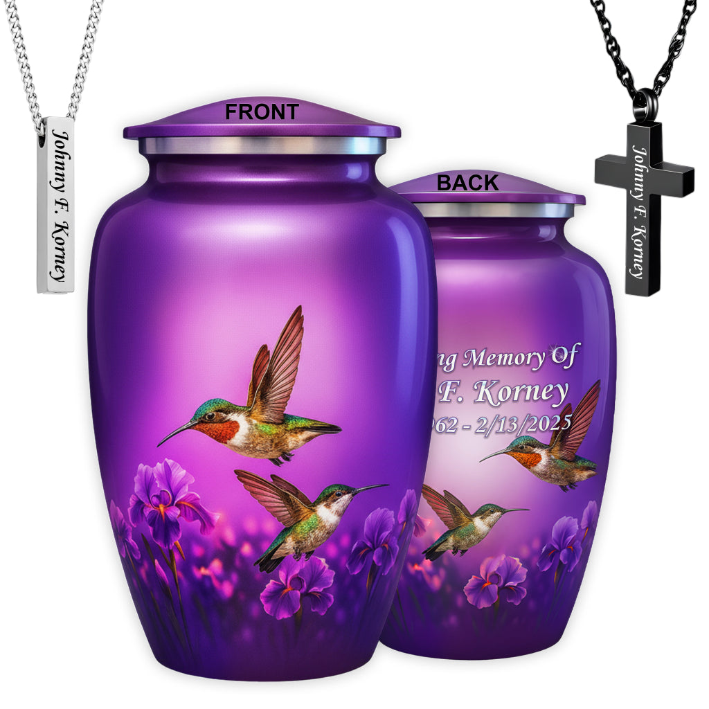 Purple Hummingbird Image Cremation Urn