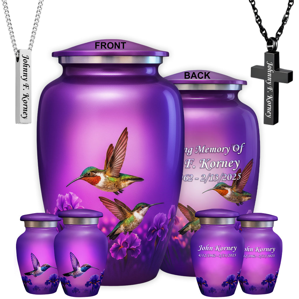 Purple Hummingbird Image Cremation Urn