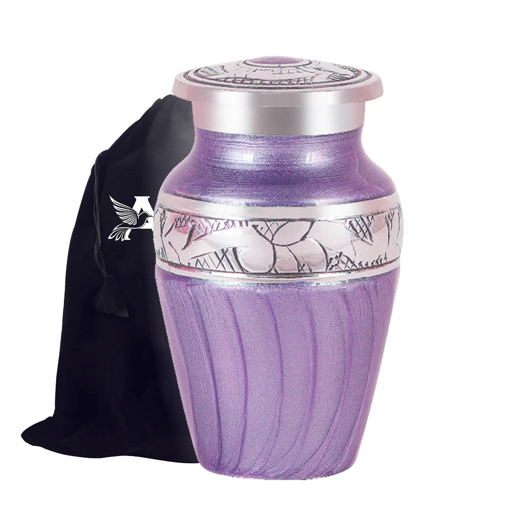 Purple Patch & Silver Engraved Cremation Urn
