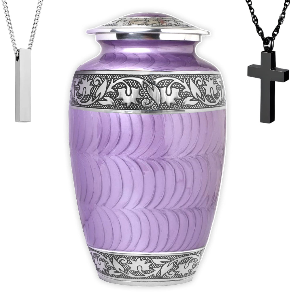 Purple Patch & Silver Engraved Cremation Urn