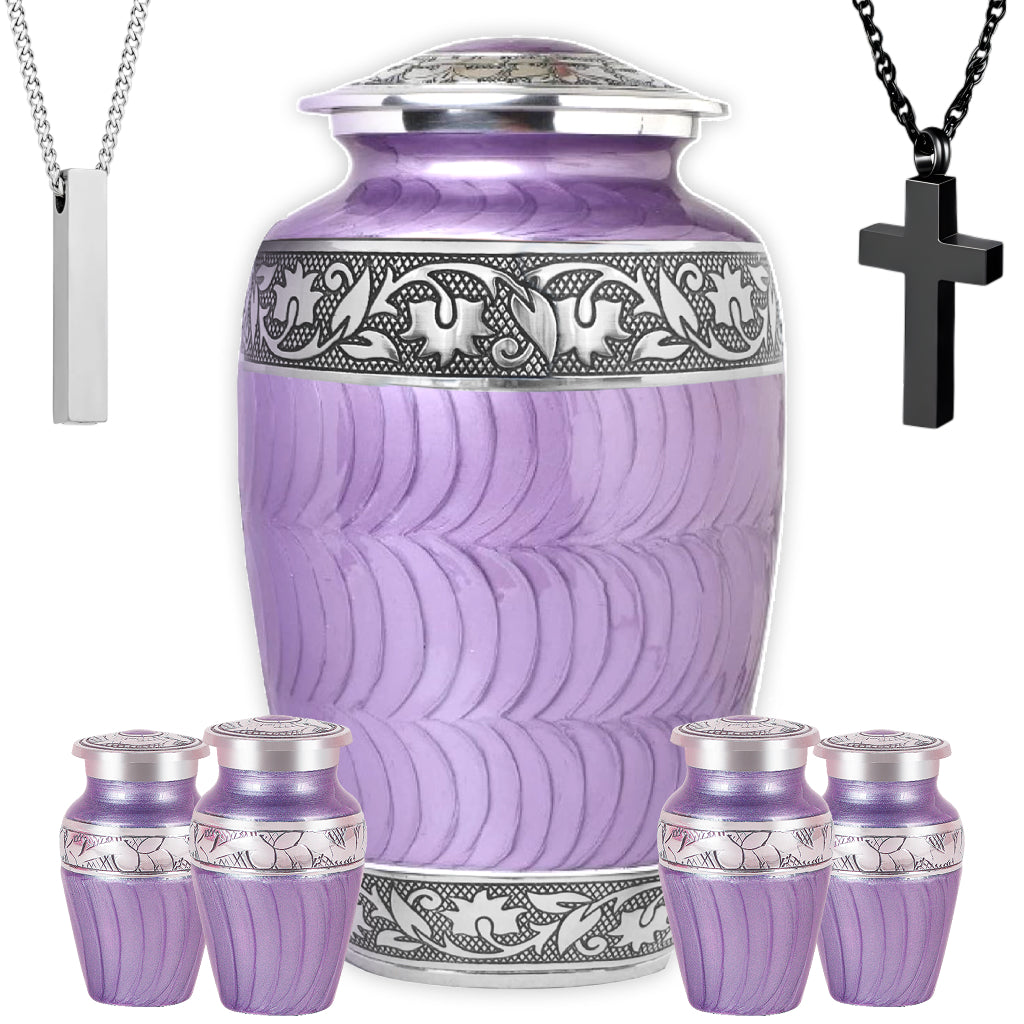 Purple Patch & Silver Engraved Cremation Urn