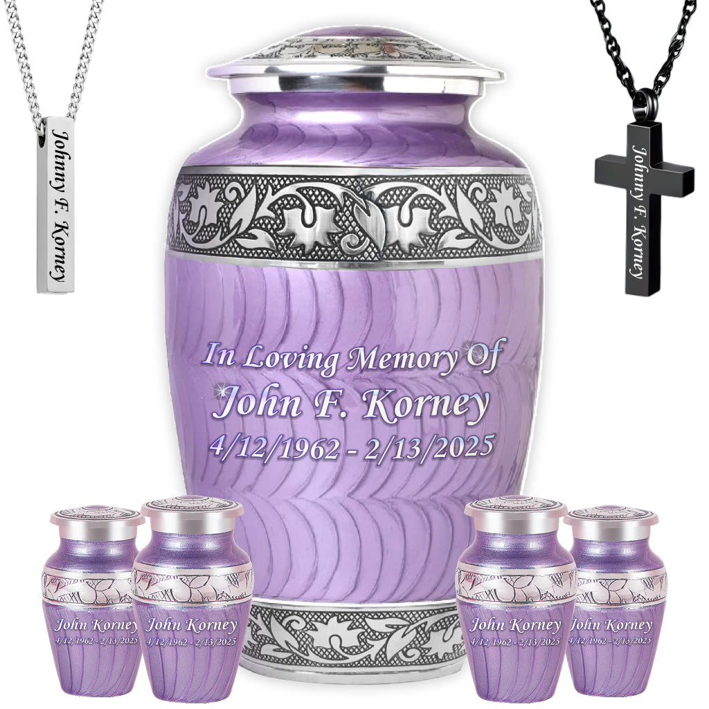 Purple Patch & Silver Engraved Cremation Urn