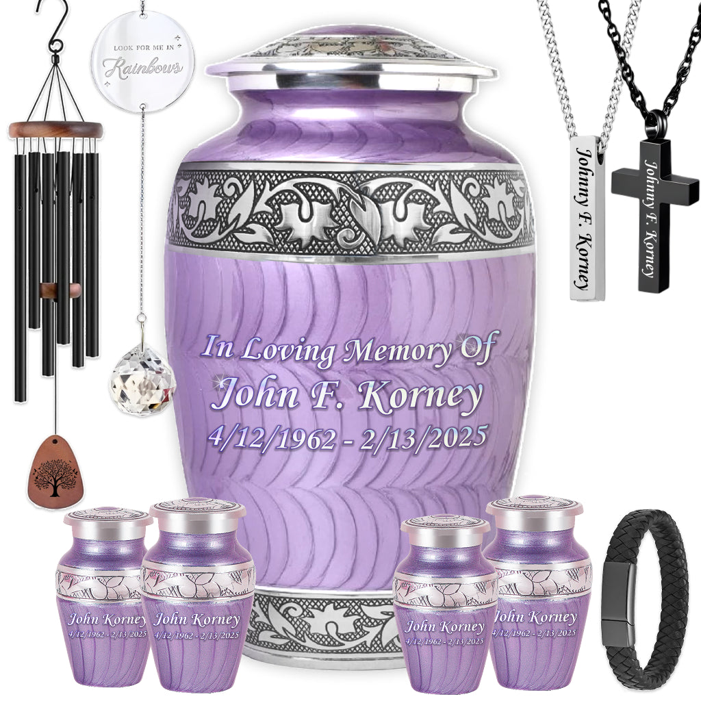 Purple Patch & Silver Engraved Cremation Urn