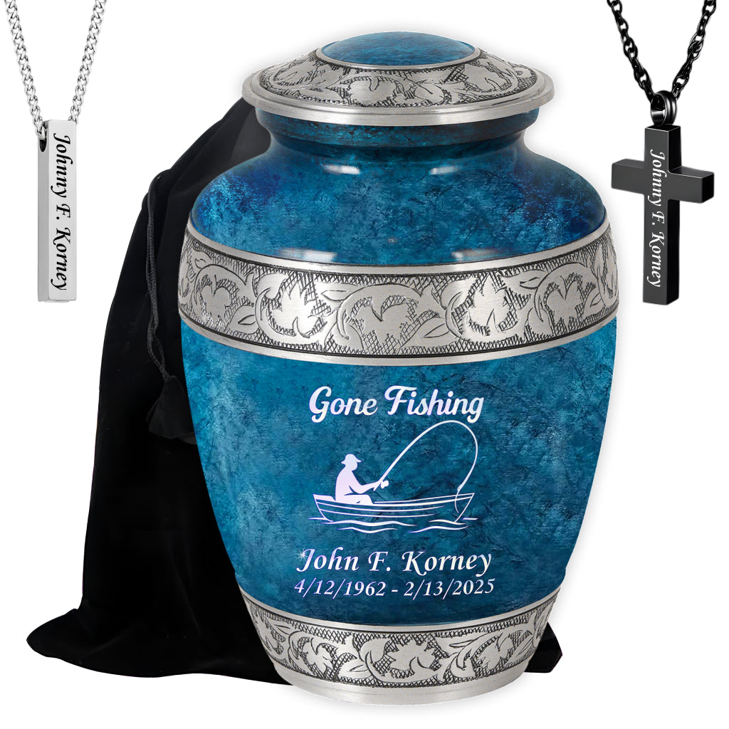 Gone Fishing Engraved Cremation Urn