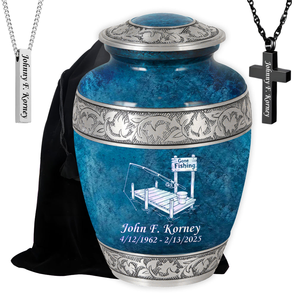 Gone Fishing Dock Engraved Cremation Urn