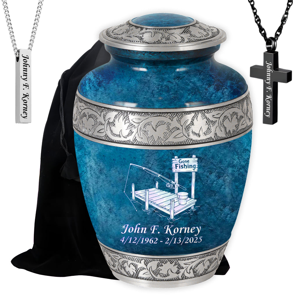 Gone Fishing Dock Engraved Cremation Urn