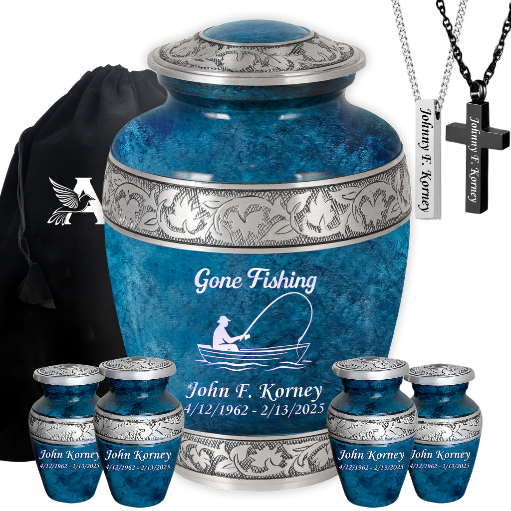 Gone Fishing Engraved Cremation Urn