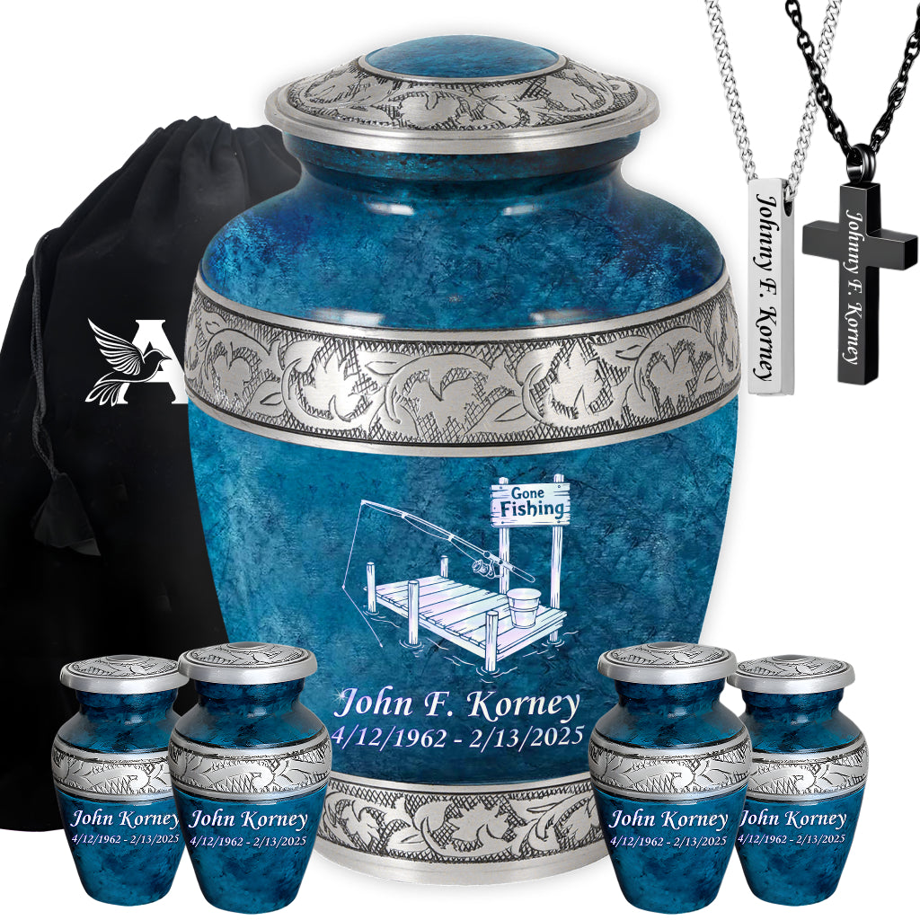 Gone Fishing Dock Engraved Cremation Urn