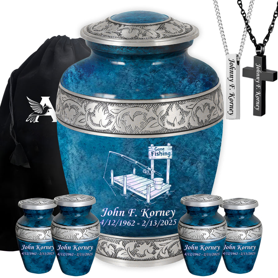 Gone Fishing Dock Engraved Cremation Urn