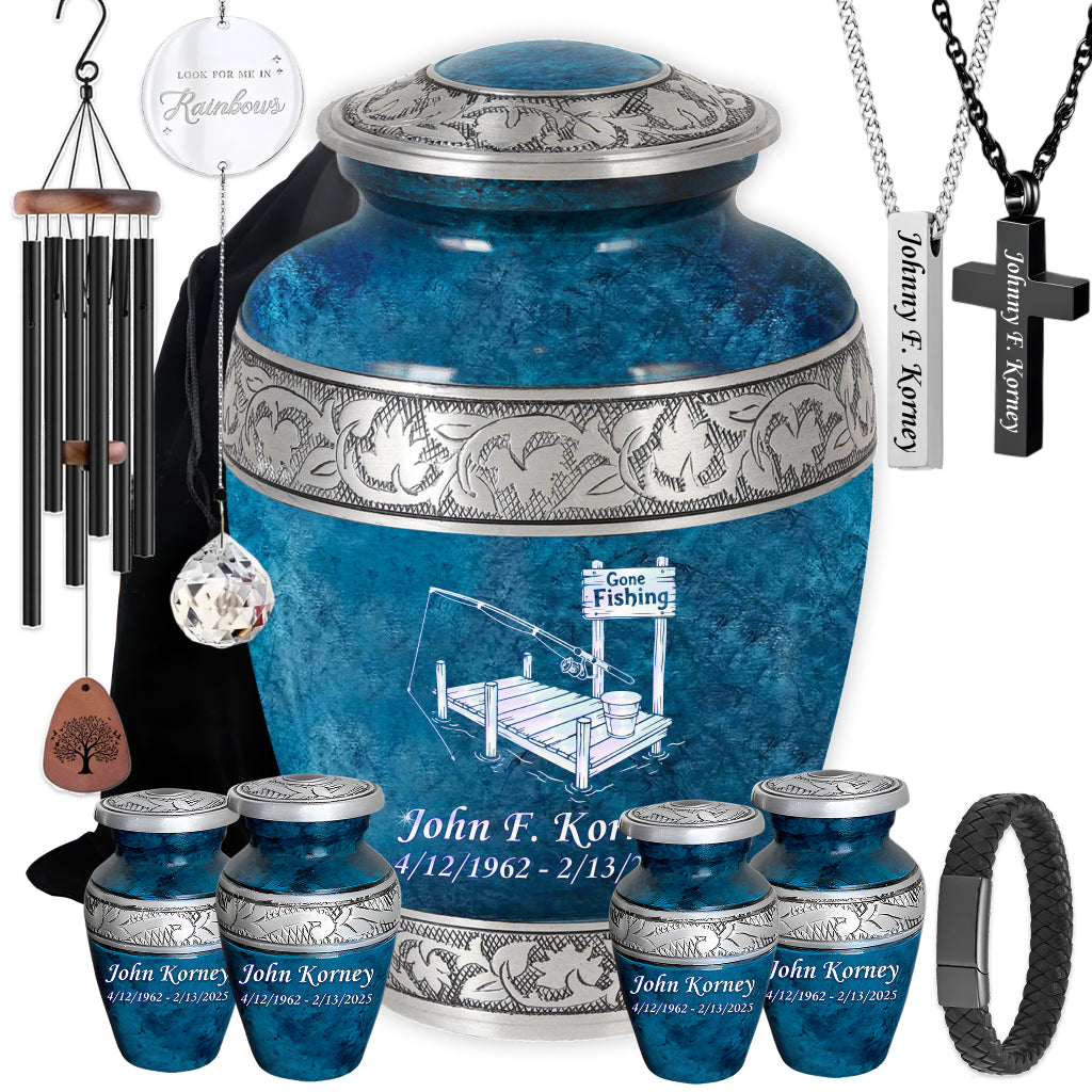 Gone Fishing Dock Engraved Cremation Urn