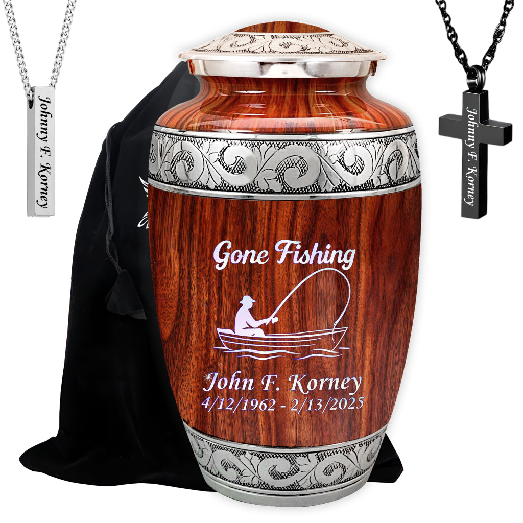 Gone Fishing Engraved Cremation Urn