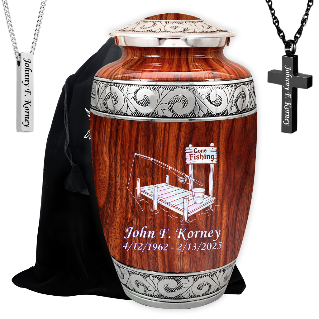 Gone Fishing Dock Engraved Cremation Urn