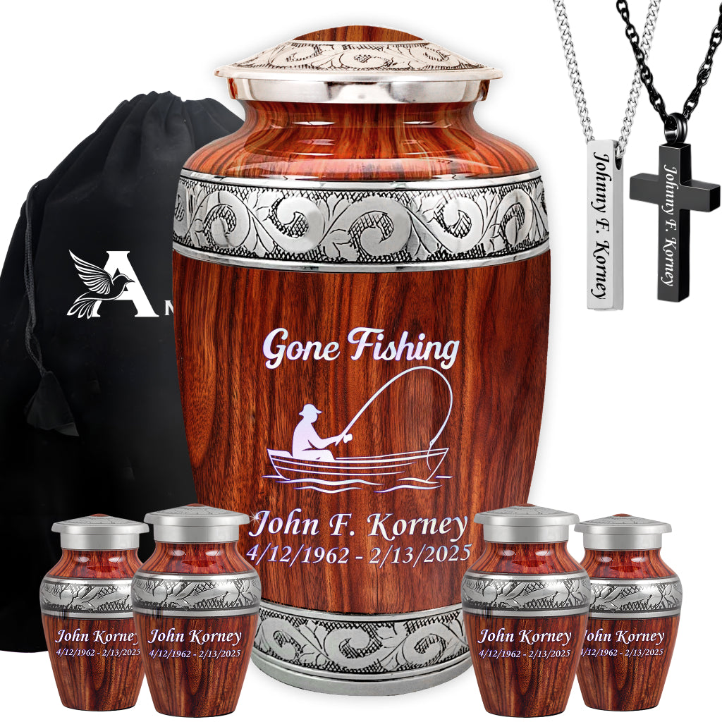 Gone Fishing Engraved Cremation Urn
