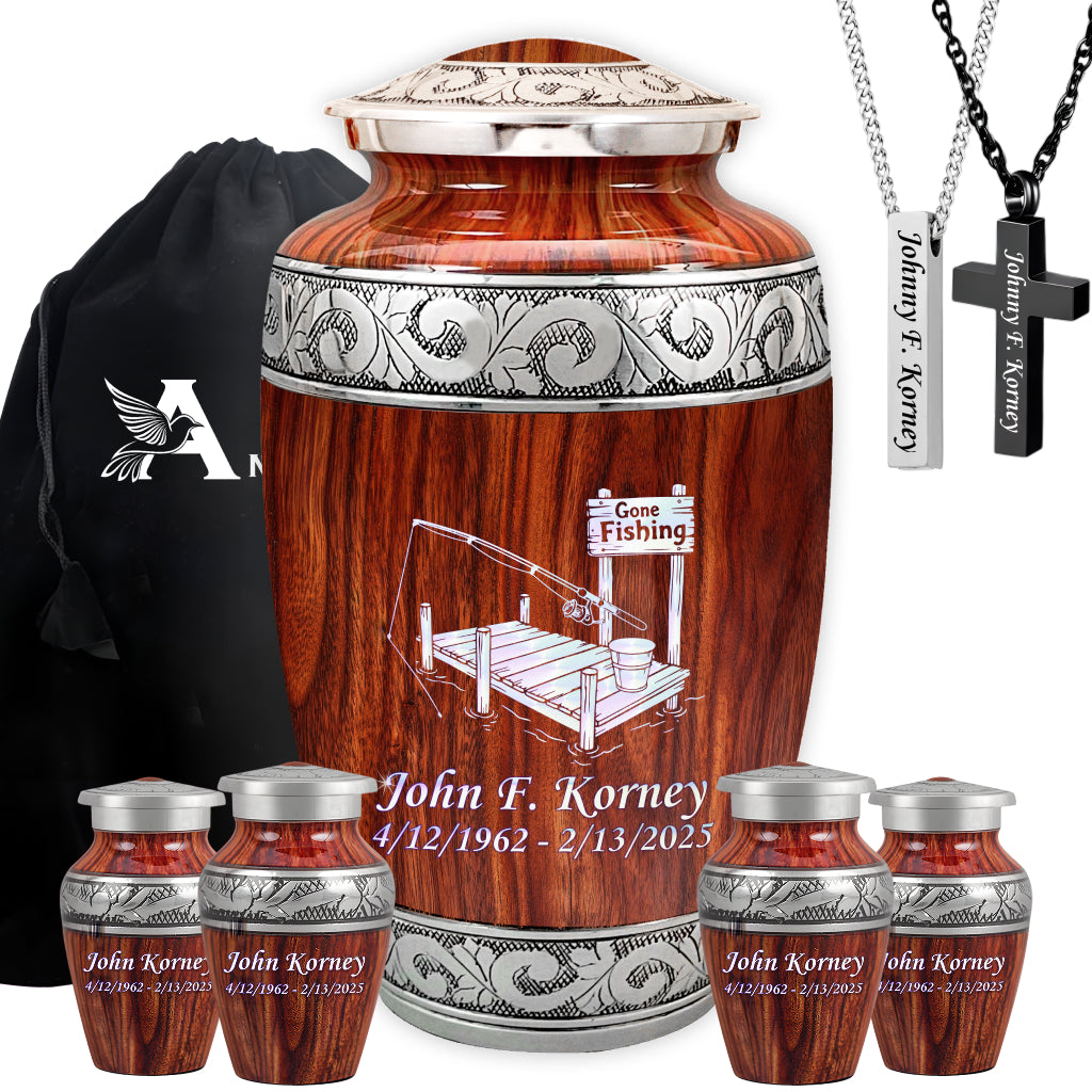 Gone Fishing Dock Engraved Cremation Urn