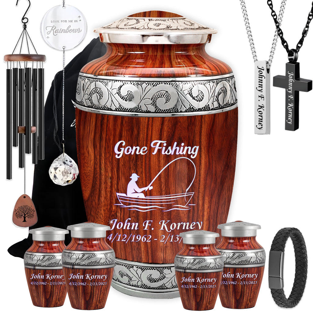 Gone Fishing Engraved Cremation Urn