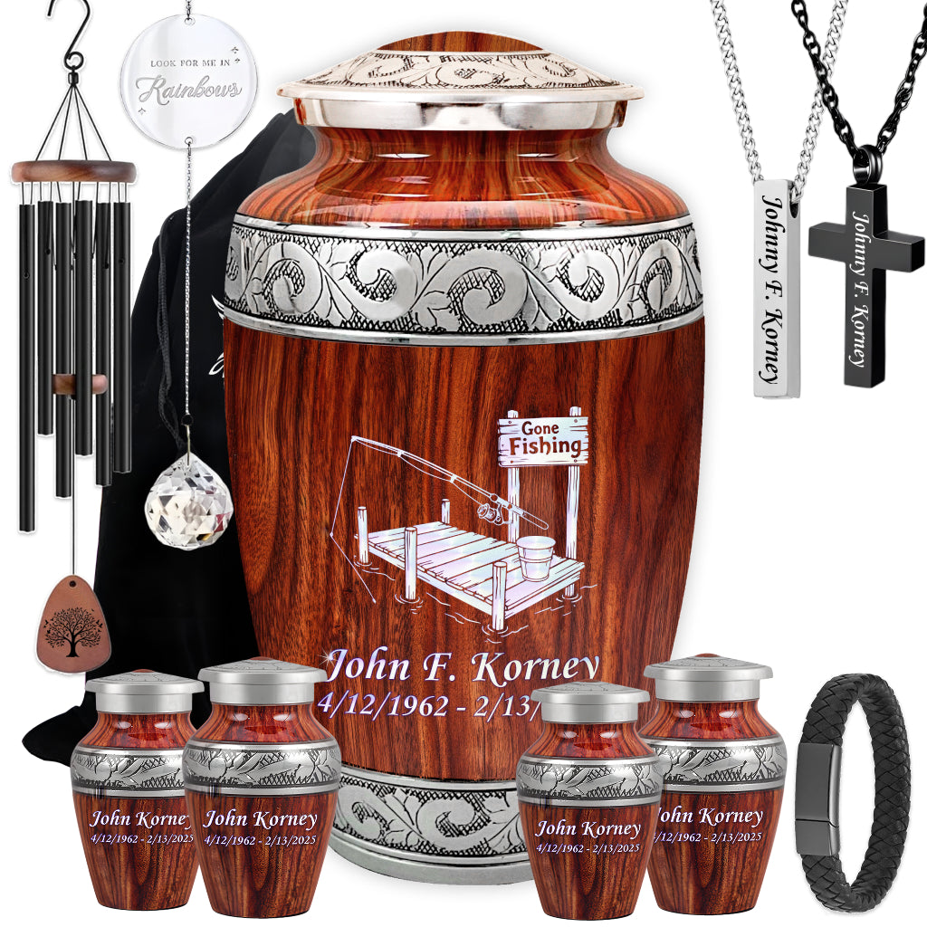 Gone Fishing Dock Engraved Cremation Urn