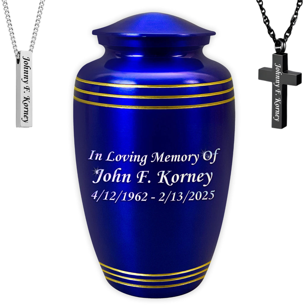Royal Blue & Gold Accents Pewter Cremation Urn