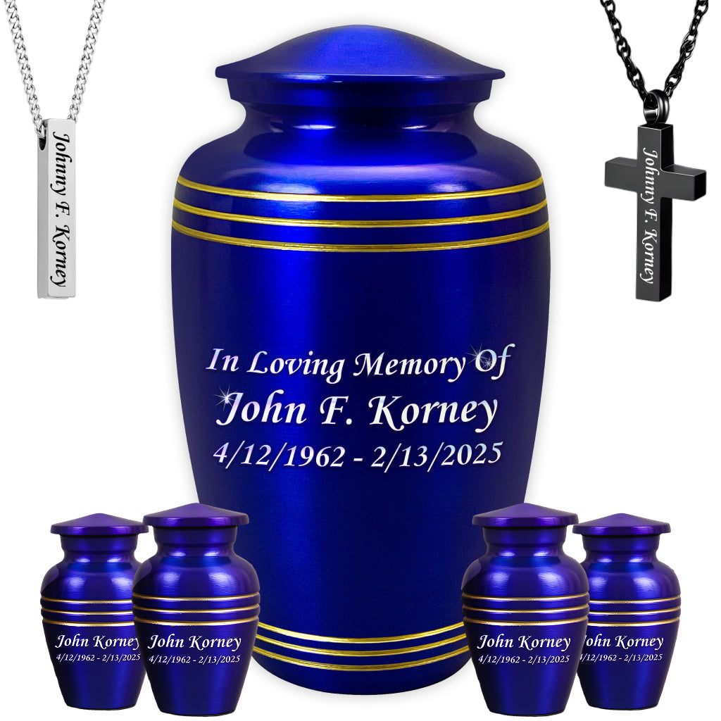 Royal Blue & Gold Accents Pewter Cremation Urn