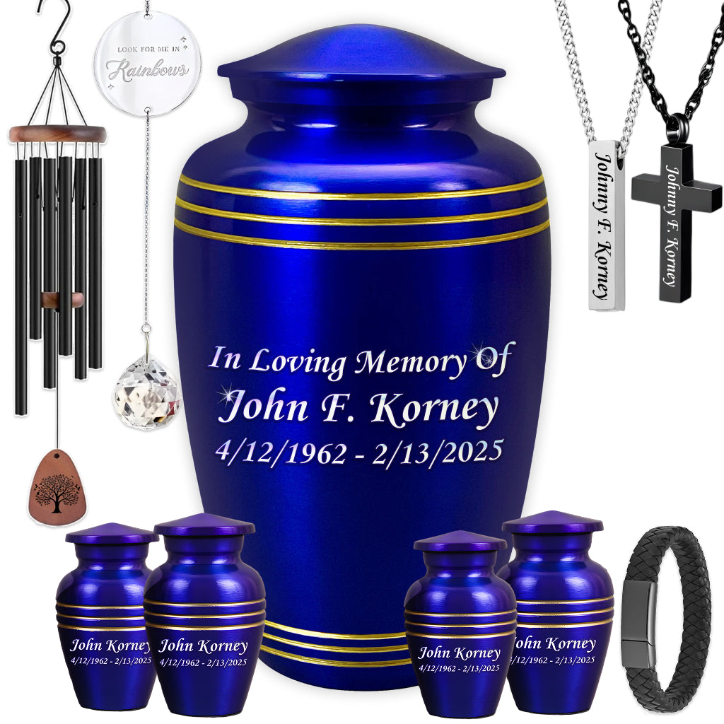 Royal Blue & Gold Accents Pewter Cremation Urn