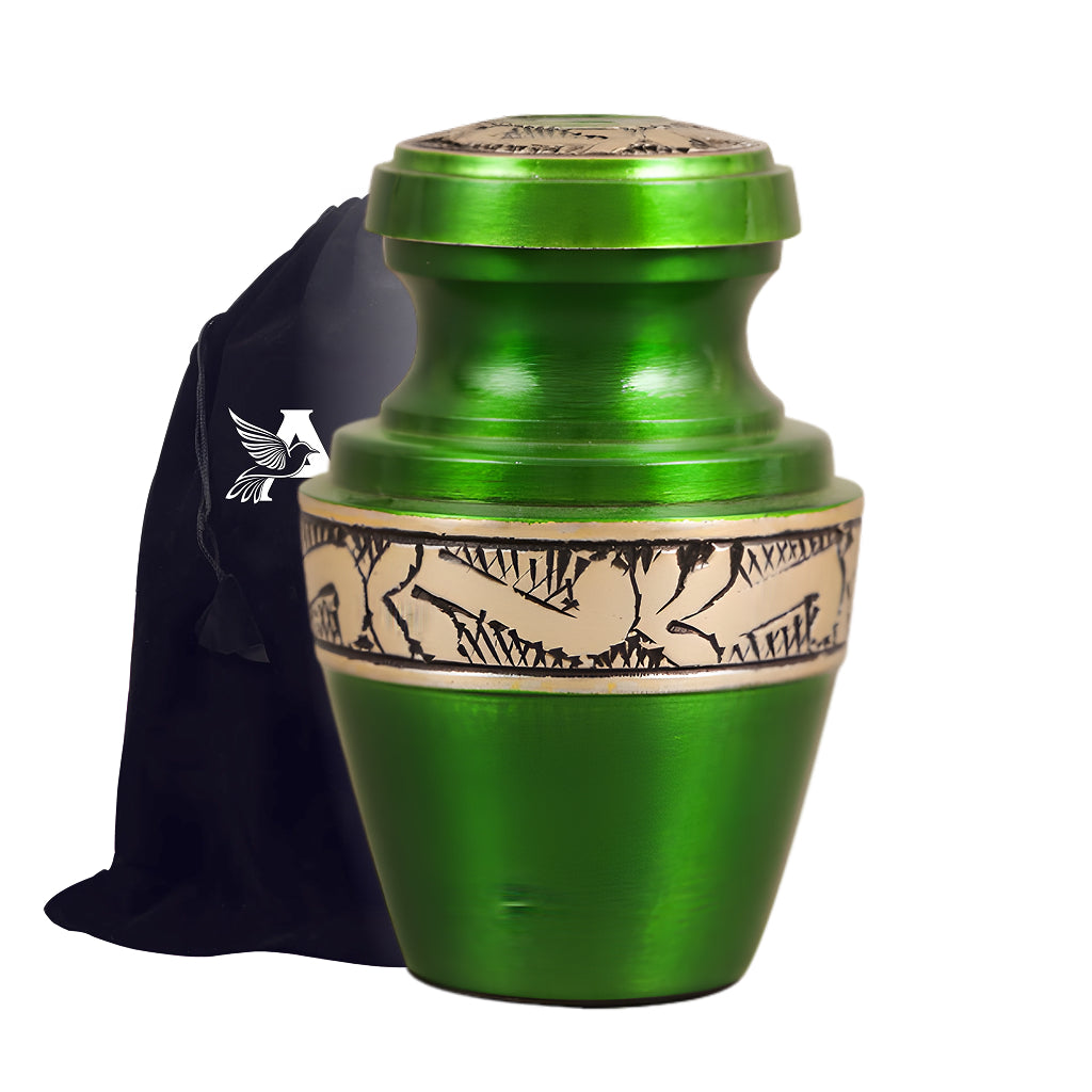 Green & Gold Engraved Grecian Cremation Urn