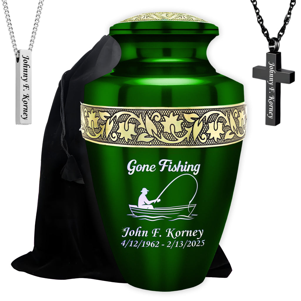 Gone Fishing Engraved Cremation Urn