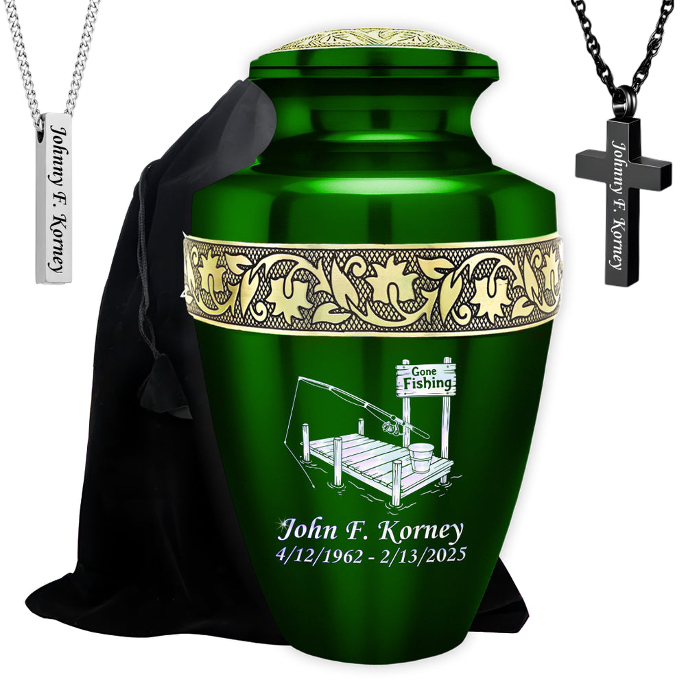 Gone Fishing Dock Engraved Cremation Urn