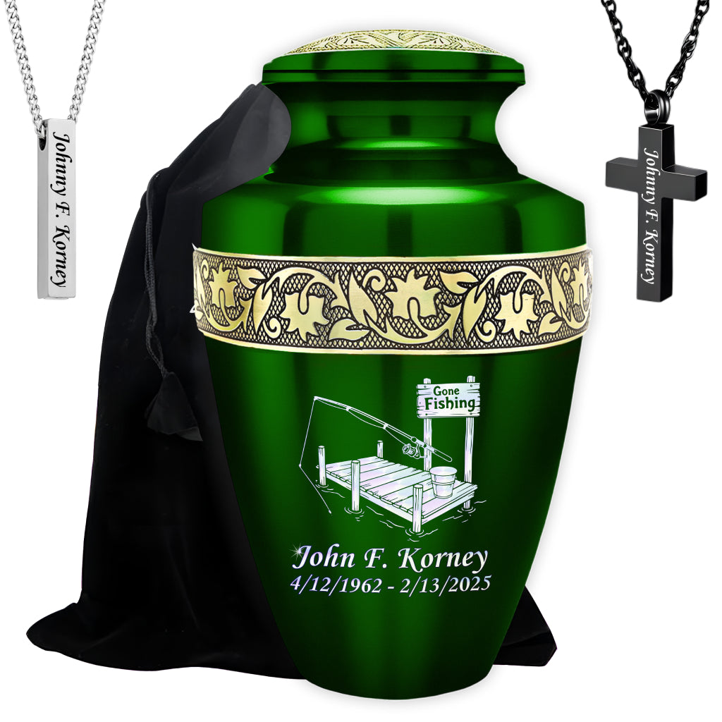 Gone Fishing Dock Engraved Cremation Urn