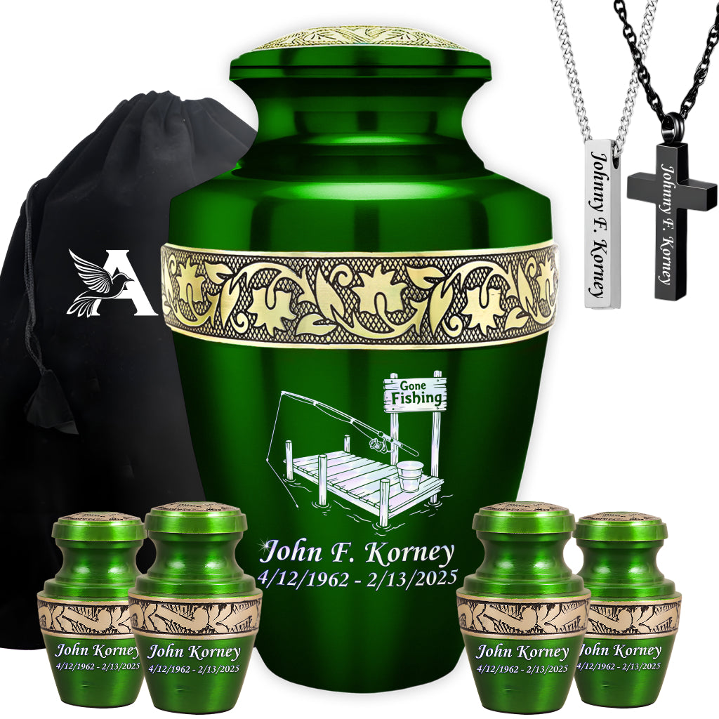 Gone Fishing Dock Engraved Cremation Urn