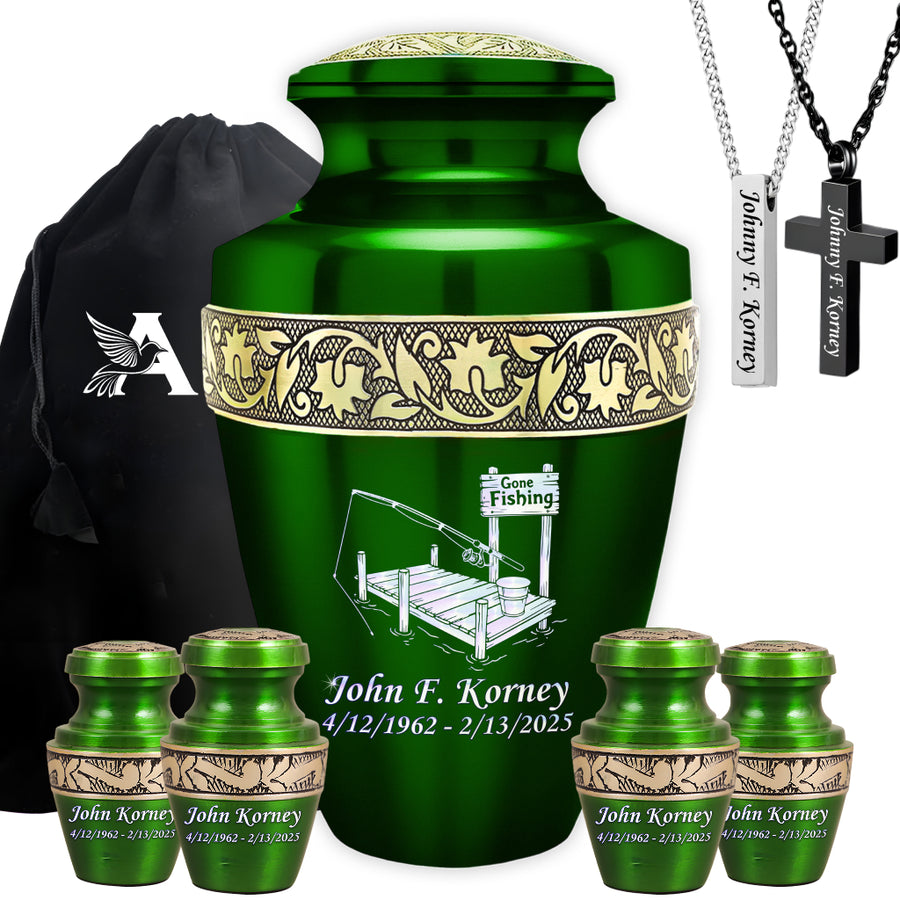 Gone Fishing Dock Engraved Cremation Urn