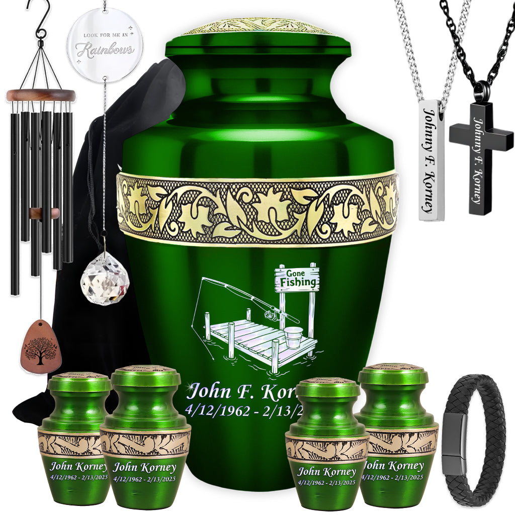 Gone Fishing Dock Engraved Cremation Urn