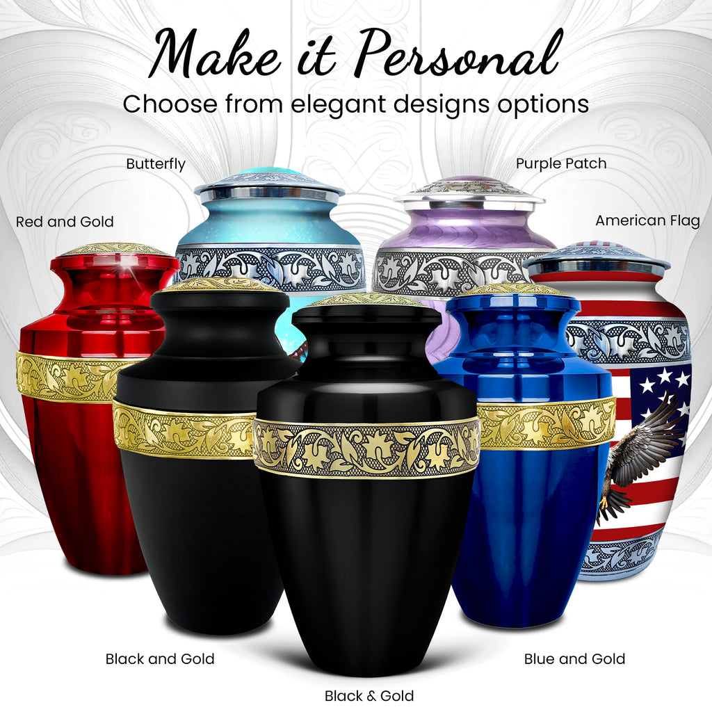 Black & Gold Engraved Grecian Cremation Urn