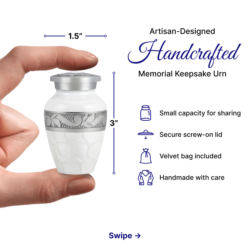 White Patch & Silver Hand-Engraved Cremation Urn