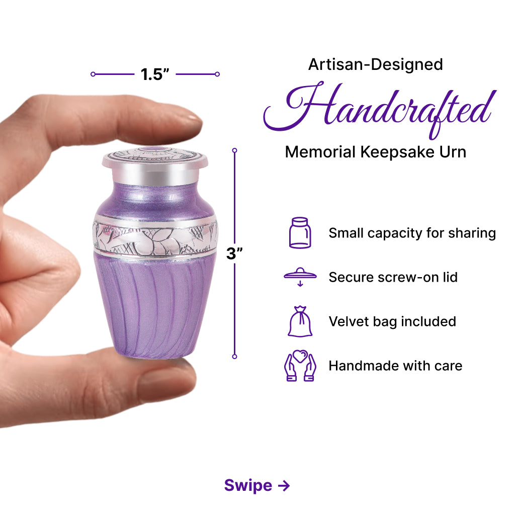 Purple Patch & Silver Engraved Cremation Urn