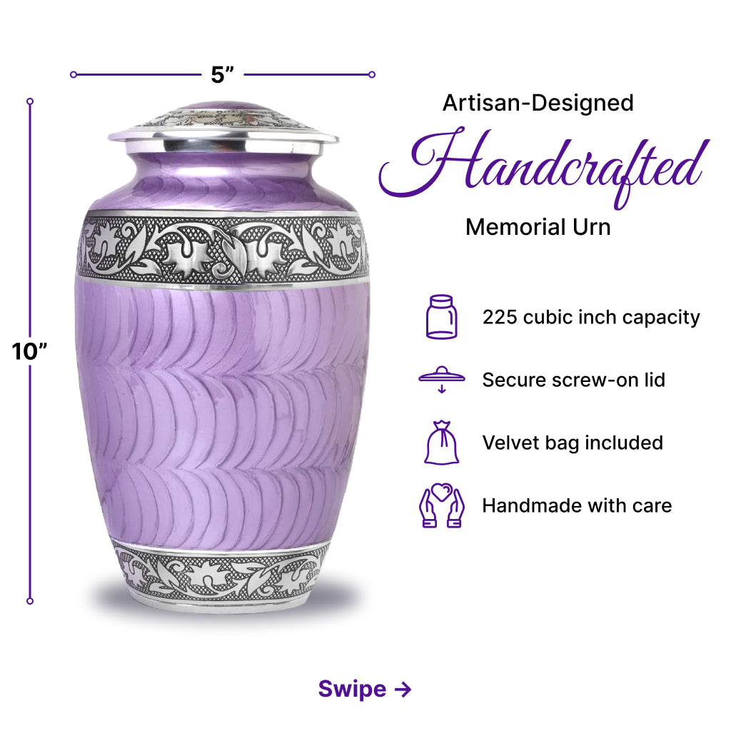 Purple Patch & Silver Engraved Cremation Urn