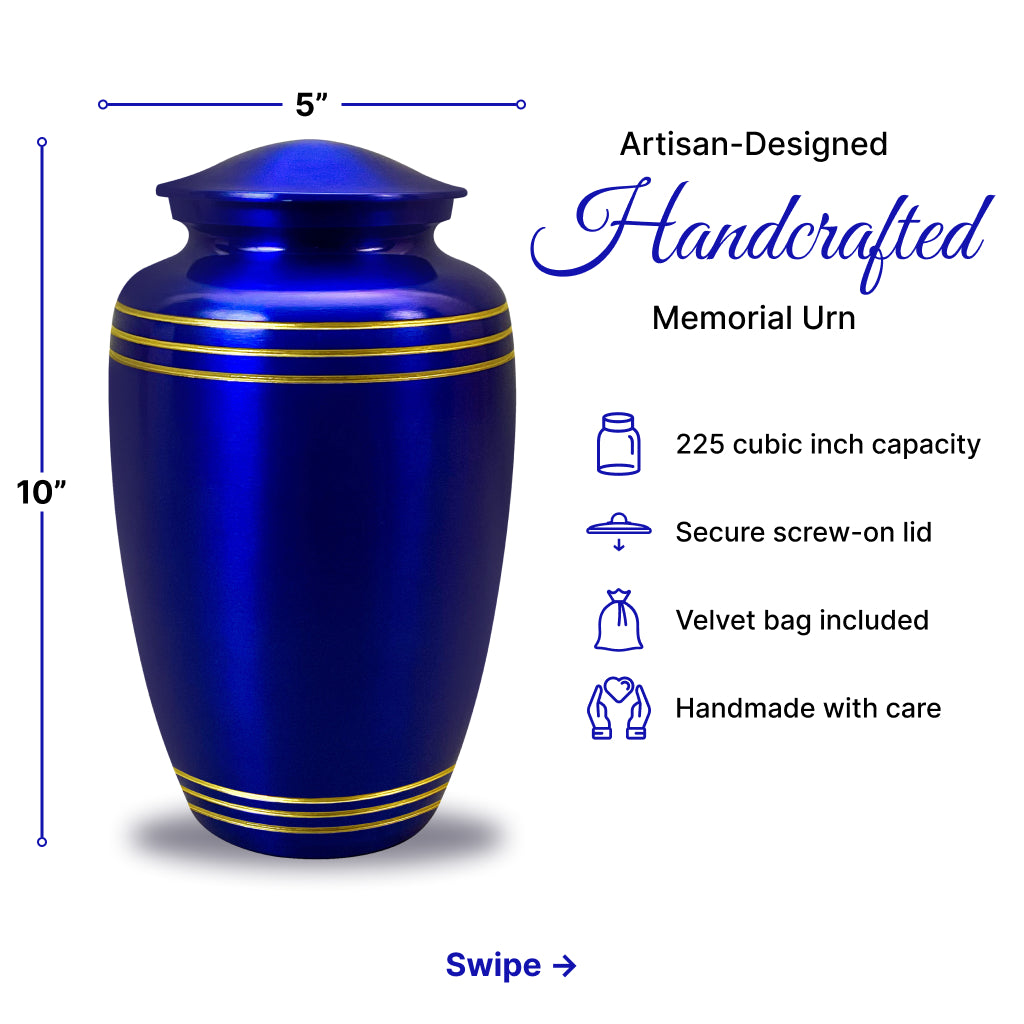 Royal Blue & Gold Accents Pewter Cremation Urn