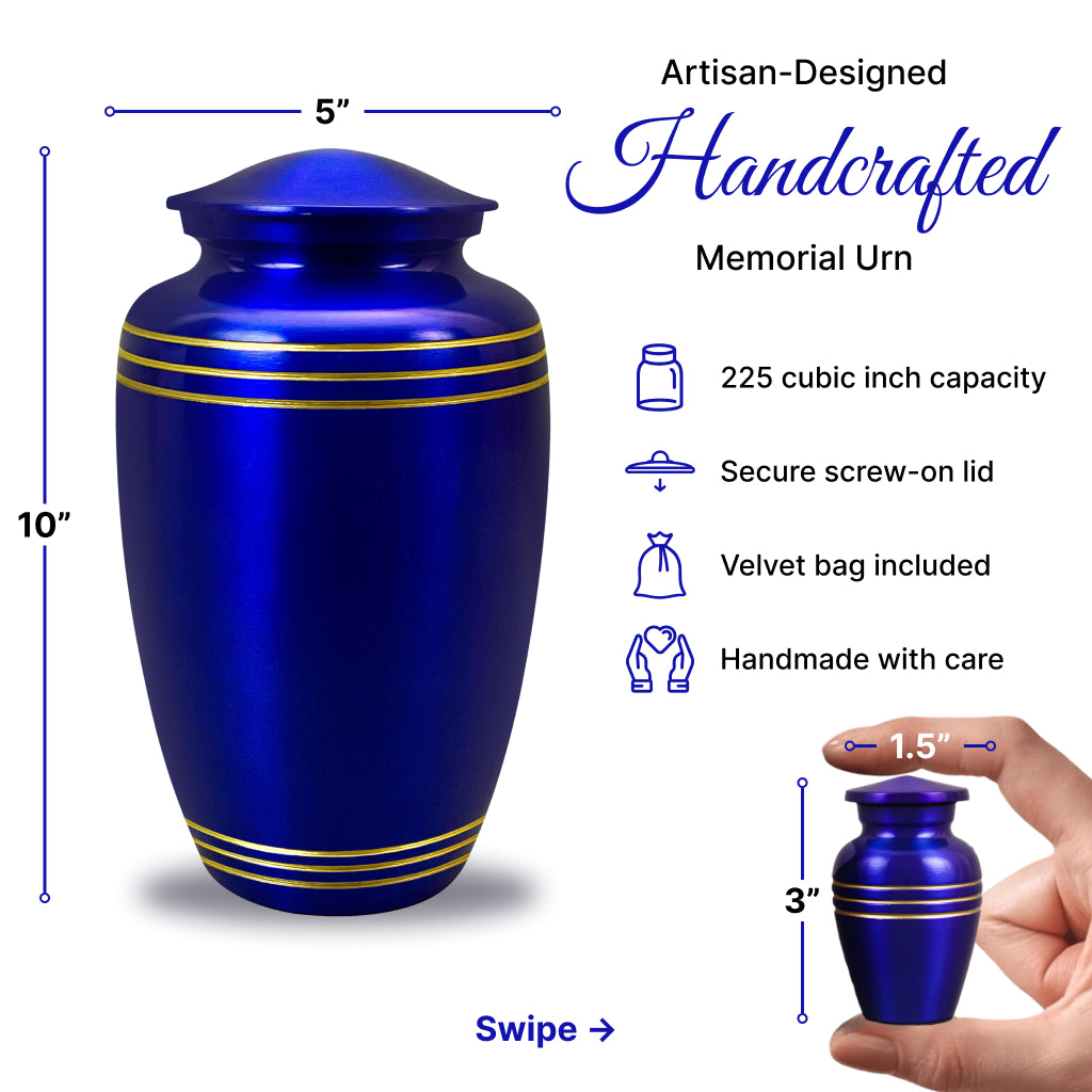 Royal Blue & Gold Accents Pewter Cremation Urn