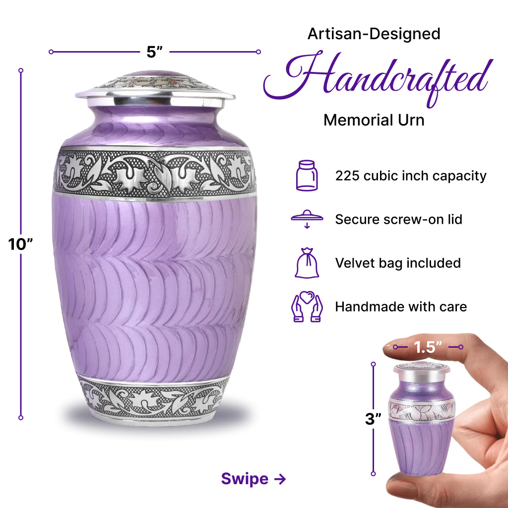 Purple Patch & Silver Engraved Cremation Urn