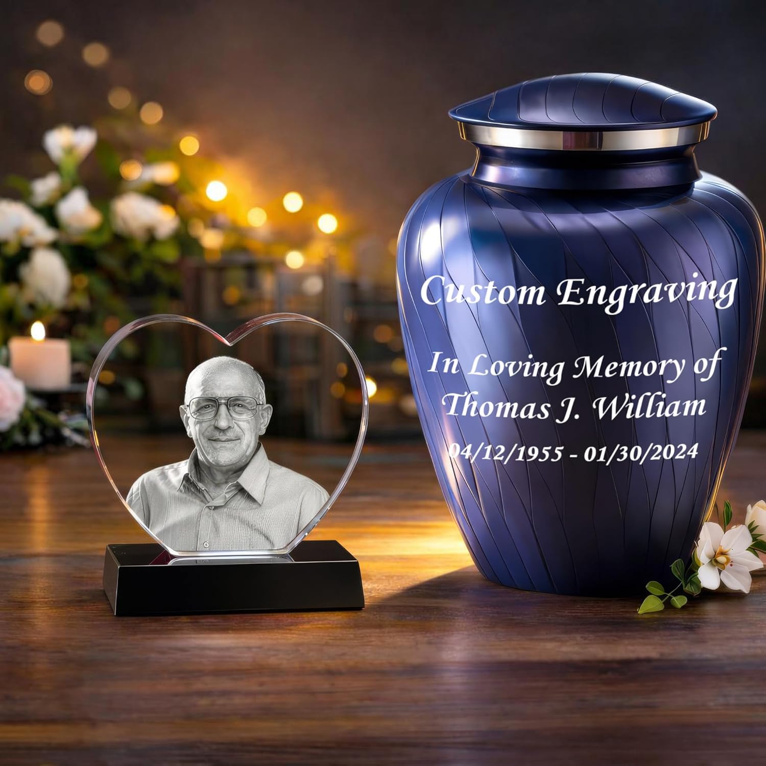 3D Heart Crystal Photo and Urn