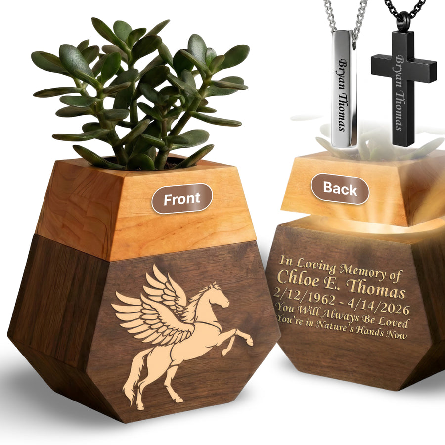 Wooden Plant Cremation Urn with Spirit of Nature Design for Nature Lovers