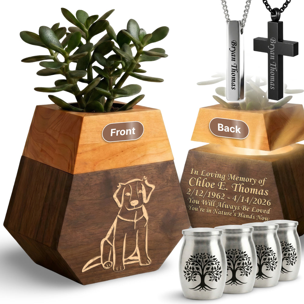 Wooden Plant Cremation Urn with Beloved Dog Design for Pet Lovers
