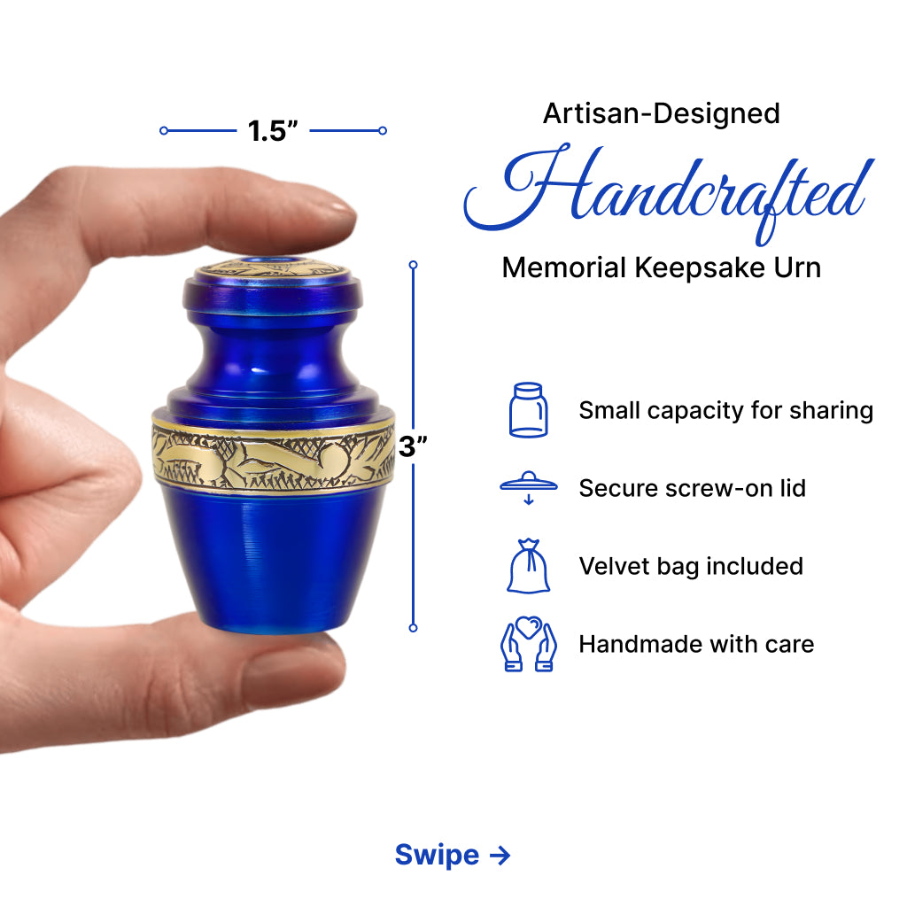 Blue & Gold Engraved Grecian Cremation Urn