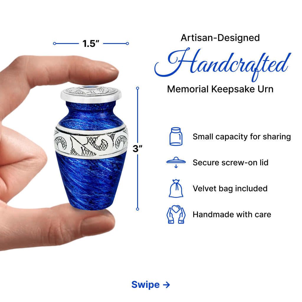 Eternal Blue & Silver Hand-Engraved Cremation Urn